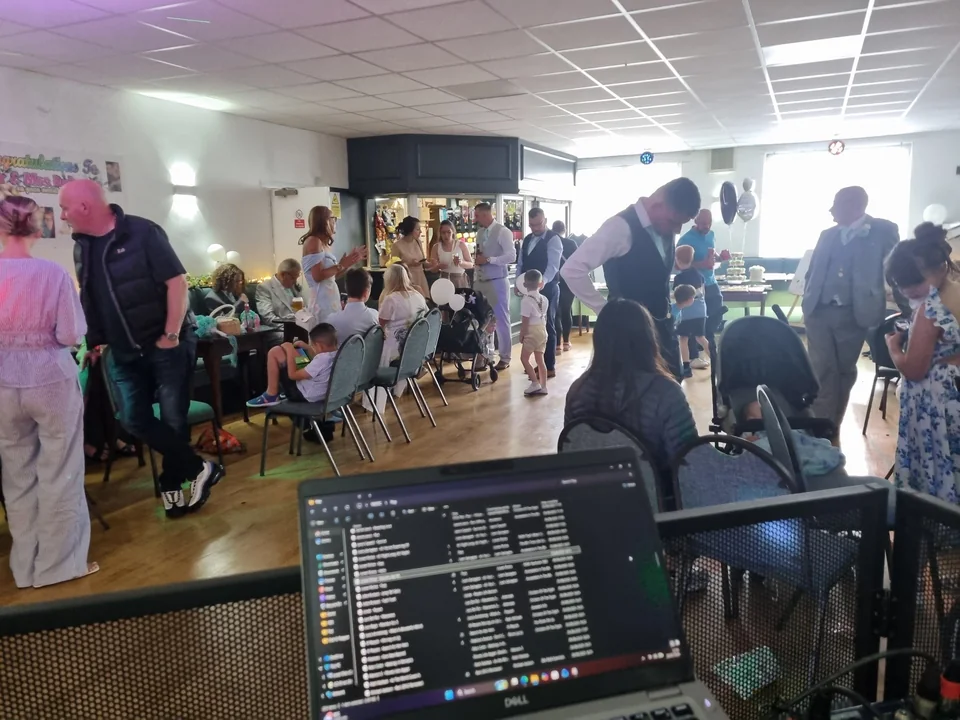 Wedding reception at Eccleshill Victoria Club in Bradford viewed from the Aidy Smith DJ position