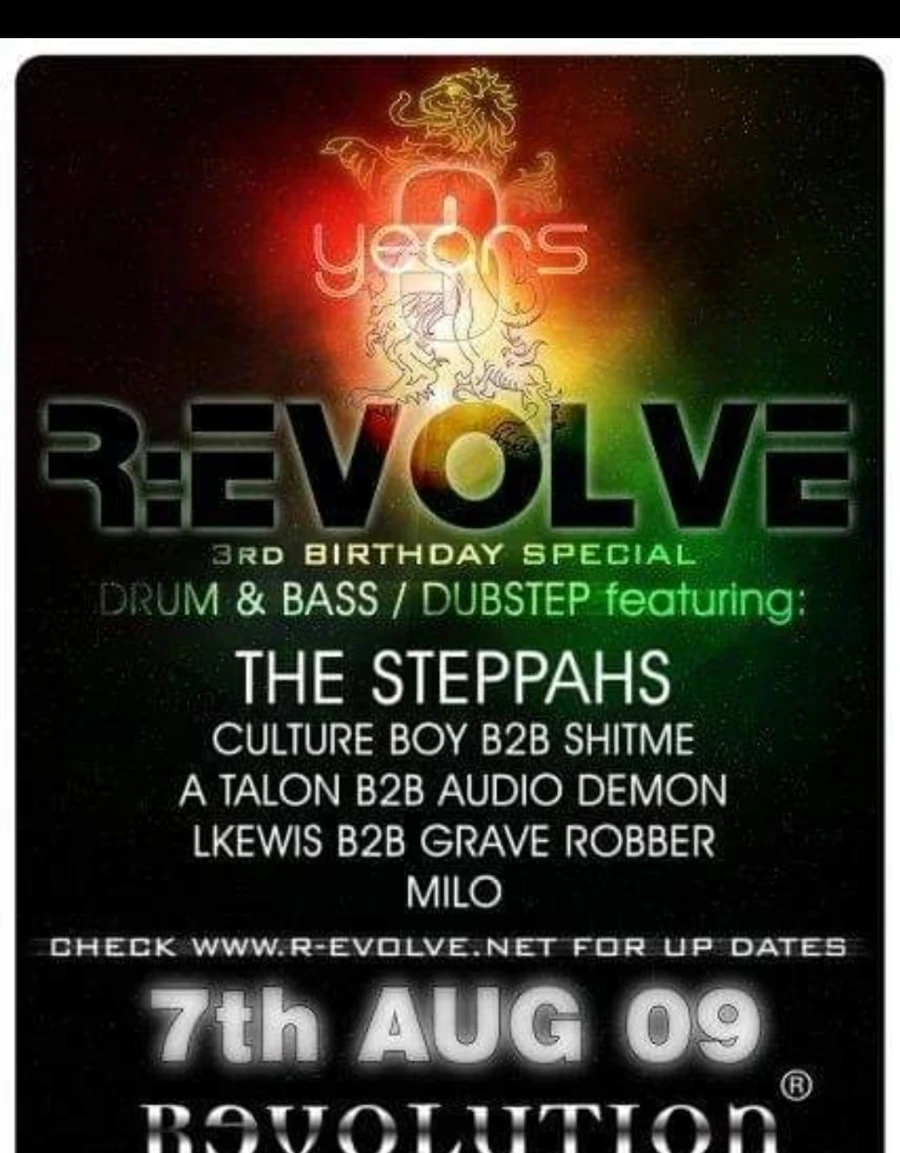 R:EVOLVE third birthday flyer from 2009